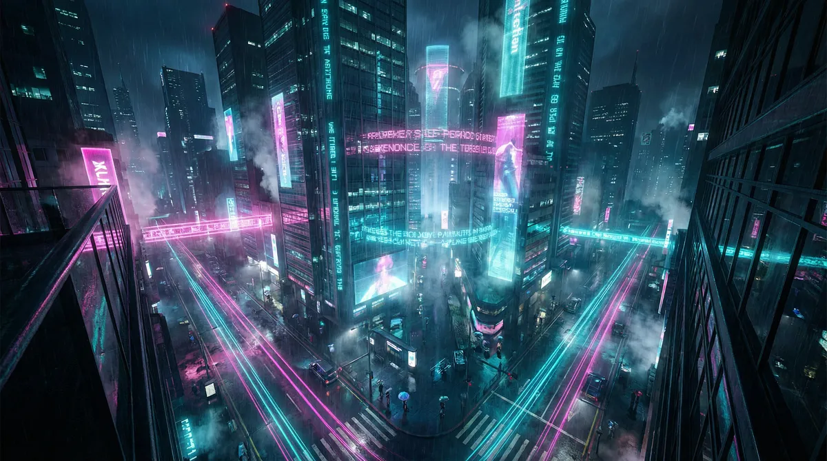 快猫KM8KW自动跳转 竖屏短剧平台首页背景 - 赛博朋克都市夜景